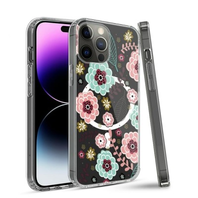 For Apple iPhone 14 6.1" Bliss Floral Solid Design Hybrid Cover Case - Floral H