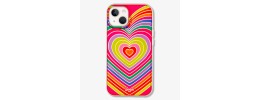 For Apple iPhone 14 6.1" Bronze Gold Layer Design Hybrid Cover Case - Hearts Rainbow Love