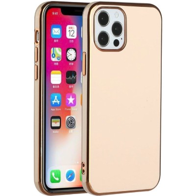 For Apple iPhone 14 6.1" Bronze Gold Layer Design Hybrid Cover Case - Pink Floral