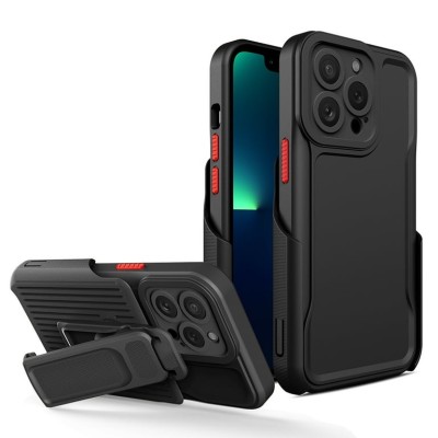 For Apple iPhone 14 6.1" CARD Holster with Kickstand Clip Hybrid Case Cover - Black