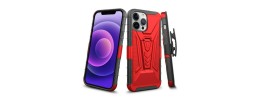For Apple iPhone 14 6.1" CARD Holster with Kickstand Clip Hybrid Case Cover - Red