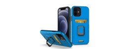 For Apple iPhone 14 6.1" Card Holder with Magnetic Ring Stand Hybrid Case Cover - Blue