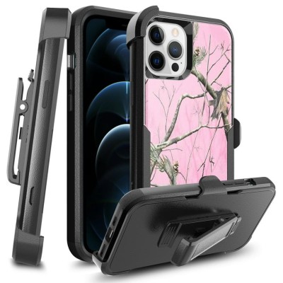For Apple iPhone 14 6.1" Commando Holster Kickstand Hybrid Tough Case Cover - Camo Pink