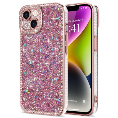 For Apple iPhone 14 6.1" Deluxe Glitter Diamond Case Cover - Rose Gold