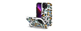 For Apple iPhone 14 6.1" Design Card Holder with Magnetic Ring Stand Hybrid Case Cover - Colorful Skin