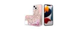 For Apple iPhone 14 6.1" Design Water Quicksand Glitter Case Cover - Light Pink Floral