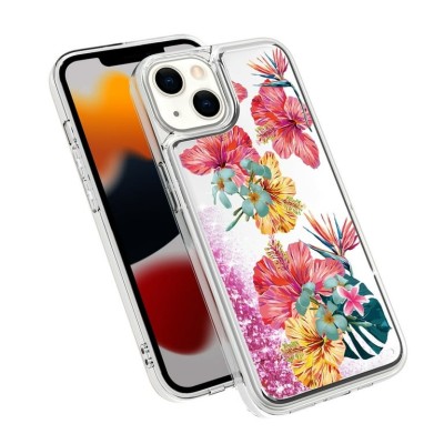 For Apple iPhone 14 6.1" Design Water Quicksand Glitter Case Cover - Multi-Color Floral