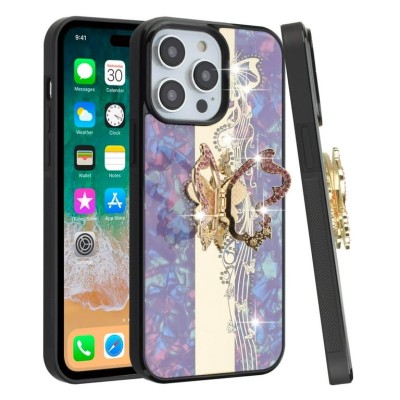 For Apple iPhone 14 6.1" Diamond Bling Design Wallet With Lanyard Cover Case - Fashion Floral