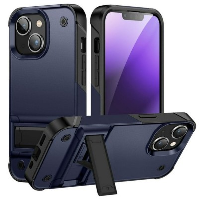 For Apple iPhone 14 6.1" Easy Viewing Kickstand Camera Protection Hybrid Case Cover - Blue