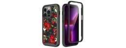 For Apple iPhone 14 6.1" Exotic ShockProof Design Hybrid Case Cover - Blooming Rose