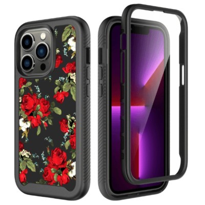 For Apple iPhone 14 6.1" Exotic ShockProof Design Hybrid Case Cover - Blooming Rose
