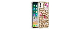 For Apple iPhone 14 6.1" Full Diamond with Ornaments Case Cover - Gold Exquisite Garden