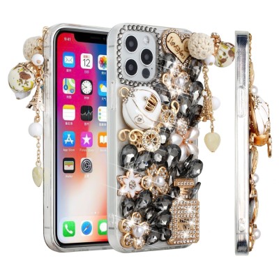 For Apple iPhone 14 6.1" Full Diamond with Ornaments Case Cover - Ultimate Multi Ornament Black