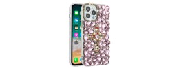 For Apple iPhone 14 6.1" Full Diamond with Ornaments Case Cover - Ultimate Multi Ornament Pink