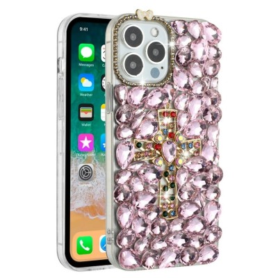 For Apple iPhone 14 6.1" Full Diamond with Ornaments Case Cover - Ultimate Multi Ornament Pink