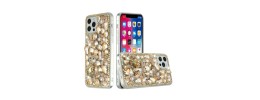 For Apple iPhone 14 6.1" Full Diamond with Ornaments Hard TPU Case Cover - Gold Panda Floral
