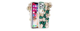 For Apple iPhone 14 6.1" Full Diamond with Ornaments Hard TPU Case Cover - Green Love Bird