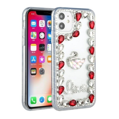 For Apple iPhone 14 6.1" Full Diamond with Ornaments Hard TPU Case Cover - Pink Love Bird