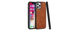 For Apple iPhone 14 6.1" Hard PU Leather Croc Design Hybrid Case Cover - Tan