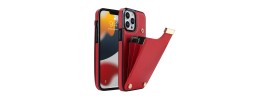 For Apple iPhone 14 6.1" Luxury Vertical Magnetic Button Card ID Holder PU Leather Case Cover - Red