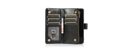 For Apple iPhone 14 6.1" Luxury Wallet Card ID Zipper Money Holder Case Cover - Black