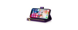 For Apple iPhone 14 6.1" Luxury Wallet Card ID Zipper Money Holder Case Cover - Lavender