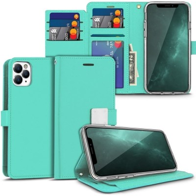 For Apple iPhone 14 6.1" Luxury Wallet Card ID Zipper Money Holder Case Cover - Teal