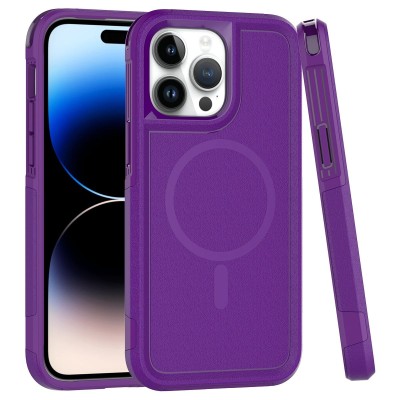 For Apple iPhone 14 6.1" [Magnetic Circle] CD Pattern Transparent Rugged Hybrid - Purple