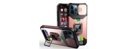 For Apple iPhone 14 6.1" Multi-Functional Card Magnetic Ring Stand Hybrid Camera Case Cover - Rose Gold