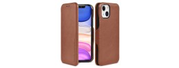 For Apple iPhone 14 6.1" Multi-Functional Cards Slot Wrist Strap Vegan Leather Case Cover - Brown