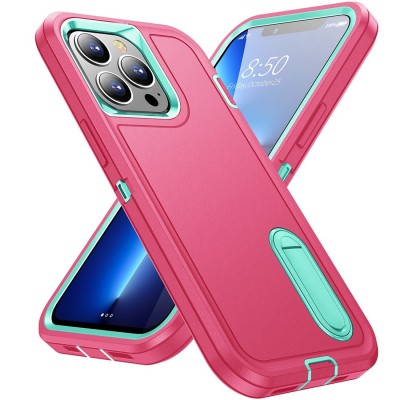 For Apple iPhone 14 6.1" PEAK 3in1 Toughest Hybrid with Stand Cover Case - Teal/Hot Pink