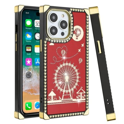 For Apple iPhone 14 6.1" Passion Square Hearts WindMill Love Balloon Fun Case Cover - Red