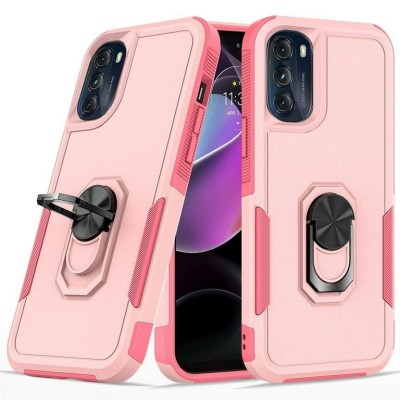 For Apple iPhone 14 6.1" Perfect Tough Thick Hybrid With Metal Ring Stand Cover Case - Light Pink