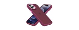 For Apple iPhone 14 6.1" Polished Oil Thick Acrylic Metal Button Hybrid Case Cover - Burgundy
