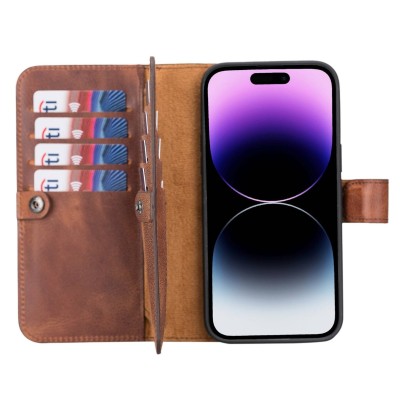 For Apple iPhone 14 6.1" Premium Wallet MultiCard Holder Money Zipper With Magnetic Flap - Brown