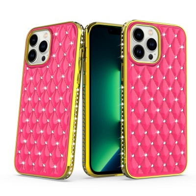 For Apple iPhone 14 6.1" Radiant Chrome Diamonds Hybrid Case Cover - Hot Pink