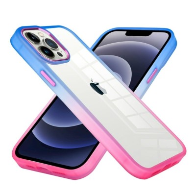 For Apple iPhone 14 6.1" Radiant Two Tone Transparent Thick Hybrid Case Cover - Blue/Hot Pink