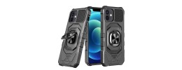 For Apple iPhone 14 6.1" Robotic Hybrid with Magnetic Ring Stand Case Cover - Black