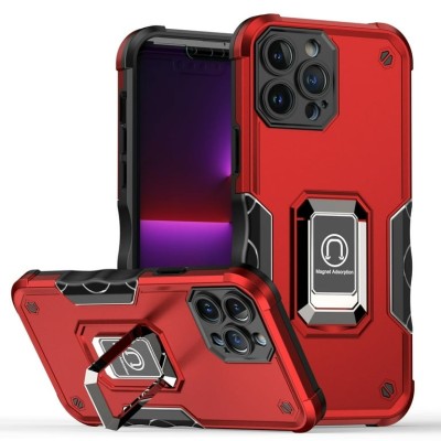 For Apple iPhone 14 6.1" Robust Magnetic Kickstand Hybrid Case Cover - Red