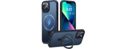 For Apple iPhone 14 6.1" Rockstar Machine Magnet Mount Friendly Kickstand Case Cover - Black/Dark Blue