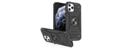For Apple iPhone 14 6.1" Rockstar Machine Magnet Mount Friendly Kickstand Case Cover - Black/Hot Pink