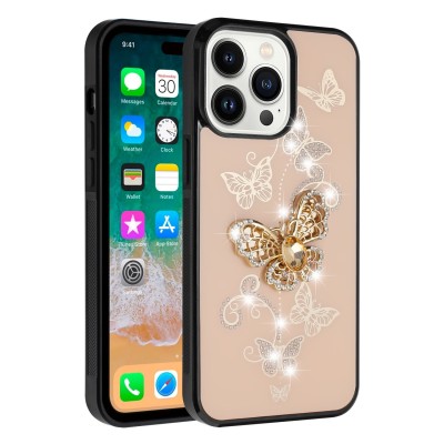 For Apple iPhone 14 6.1" SPLENDID Diamond Glitter Ornaments Engraving Case Cover - Enchanted Butterfly White