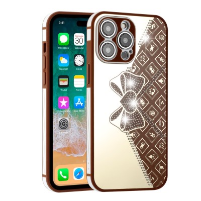 For Apple iPhone 14 6.1" SPLENDID Glitter BOW Design TPU Case Cover - Brown