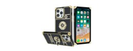 For Apple iPhone 14 6.1" SQUARE Passion Glitter Diamond Ring Stand Case Cover - BLACK CHROME E