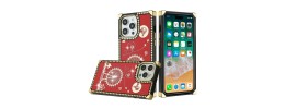 For Apple iPhone 14 6.1" Square Passion Hearts Bling Glitter Love Design Ring Stand Case Cover - Gold