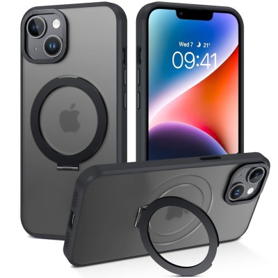 For Apple iPhone 14 6.1" Superior 3in1 Magnetic Ring Stand Case Cover - Black