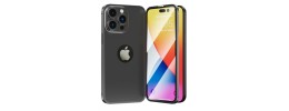 For Apple iPhone 14 6.1" Tempered 2in1 3D Full Protection Hybrid Zinc Alloy Ultra Thin with Logo Hole Case Cover - Black