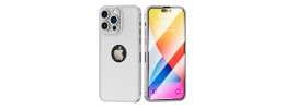 For Apple iPhone 14 6.1" Tempered 2in1 3D Full Protection Hybrid Zinc Alloy Ultra Thin with Logo Hole Case Cover - Silver