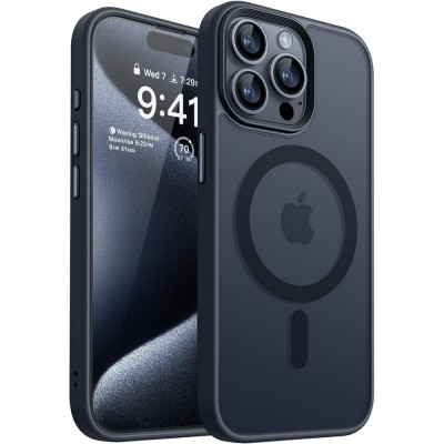 For Apple iPhone 14 6.1" Transparent Clear Hybrid with Matching Metal Buttons and Camera Protection - Dark Blue