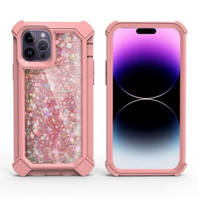 For Apple iPhone 14 6.1" Twinkle Liquid Glitter 3in1 Hybrid Case Cover - Black